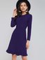Basic Round Neck Plain Wavy Edge Cotton Blends Knee Length Dresses (Style V200950)