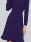 Basic Round Neck Plain Wavy Edge Cotton Blends Knee Length Dresses (Style V200950)