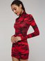 Western Bodycon Turtleneck Camouflage Print Bodycon Dresses (Style V200952)