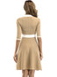 Elegant A-line Bow Collar Patchwork Knee Length Dresses (Style V200961)
