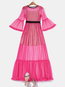 Expansion Round Neck Plain Patchwork Cotton Maxi Dresses (Style V200973)