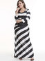 Casual Asymmetrical Striped Patchwork Polyester Casual Dresses (Style V200977)
