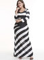 Casual Asymmetrical Striped Patchwork Polyester Casual Dresses (Style V200977)