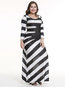 Casual Asymmetrical Striped Patchwork Polyester Casual Dresses (Style V200977)