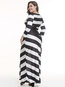 Casual Asymmetrical Striped Patchwork Polyester Casual Dresses (Style V200977)