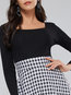 Western A-line Square Neck Plaid Patchwork Midi Dresses (Style V200979)