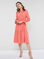 A-line Stand Collar Plain Ruffle Polyester Knee Length Dresses (Style V200987)