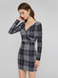 England Bodycon Plaid Print Bodycon Dresses (Style V200989)