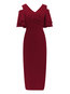 Elegant Bodycon V-neck Plain Cascading Ruffle Bodycon Dresses (Style V200992)