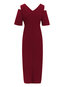 Elegant Bodycon V-neck Plain Cascading Ruffle Bodycon Dresses (Style V200992)
