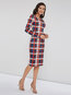Bodycon Round Neck Plaid Print Polyester Knee Length Dresses (Style V200993)