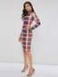 Bodycon Round Neck Plaid Print Polyester Knee Length Dresses (Style V200993)