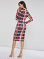 Bodycon Round Neck Plaid Print Polyester Knee Length Dresses (Style V200993)
