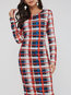Bodycon Round Neck Plaid Print Polyester Knee Length Dresses (Style V200993)
