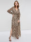 Sexy V-neck Leopard Print Chiffon Maxi Dresses (Style V200994)