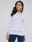 Standard Slim Plain Polyester Cascading Ruffle Blouse (Style V200996)