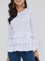 Standard Slim Plain Polyester Cascading Ruffle Blouse (Style V200996)