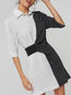 Casual Bodycon Polo Neck Striped Patchwork Casual Dresses (Style V200999)