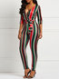 Skinny Fashion Striped Polyester Pattern Jumpsuit (Style V201003)