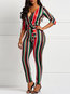 Skinny Fashion Striped Polyester Pattern Jumpsuit (Style V201003)