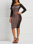 Office Bodycon Off The Shoulder Plants Patchwork Knee Length Dresses (Style V201015)