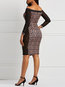 Office Bodycon Off The Shoulder Plants Patchwork Knee Length Dresses (Style V201015)