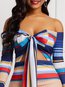 Sexy Bodycon Off The Shoulder Striped Strappy Knee Length Dresses (Style V201019)