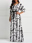 Straight V-neck Letter Print Polyester Maxi Dresses (Style V201023)