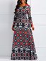 Tribal A-line Round Neck Geometric Print Maxi Dresses (Style V201046)
