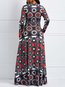 Tribal A-line Round Neck Geometric Print Maxi Dresses (Style V201046)