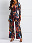 Maxi Slim Fashion Color Block Pattern Jumpsuit (Style V201057)