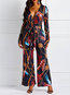 Maxi Slim Fashion Color Block Pattern Jumpsuit (Style V201057)