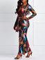 Maxi Slim Fashion Color Block Pattern Jumpsuit (Style V201057)