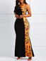 A-line Round Neck Geometric Patchwork Maxi Dresses (Style V201067)