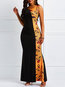 A-line Round Neck Geometric Patchwork Maxi Dresses (Style V201067)