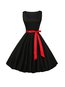 Western Expansion Round Neck Plain Polyester Midi Dresses (Style V201068)