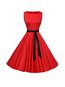 Western Expansion Round Neck Plain Polyester Midi Dresses (Style V201068)