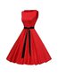 Western Expansion Round Neck Plain Polyester Midi Dresses (Style V201068)
