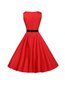 Western Expansion Round Neck Plain Polyester Midi Dresses (Style V201068)