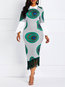 Tribal Mermaid Lapel Geometric Patchwork Maxi Dresses (Style V201074)