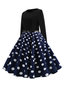 Vintage Trumpet Polka Dot Patchwork Cotton Knee Length Dresses (Style V201083)