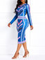 Office Bodycon Round Neck Striped Print Work Dresses (Style V201090)