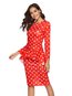 Office Pencil Round Neck Polka Dot Ruffle Knee Length Dresses (Style V201113)