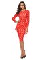 Office Pencil Round Neck Polka Dot Ruffle Knee Length Dresses (Style V201113)