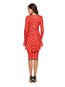 Office Pencil Round Neck Polka Dot Ruffle Knee Length Dresses (Style V201113)