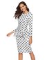 Office Pencil Round Neck Polka Dot Ruffle Knee Length Dresses (Style V201113)