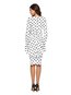 Office Pencil Round Neck Polka Dot Ruffle Knee Length Dresses (Style V201113)