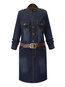 Casual Straight Stand Collar Plain Belt Casual Dresses (Style V201116)