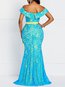Elegant Mermaid Off The Shoulder Patchwork Lace Maxi Dresses (Style V201129)