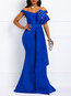 Elegant A-line Off The Shoulder Patchwork Maxi Dresses (Style V201130)
